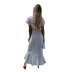 Yolanda Chic Women's Asymmetrical Maxi Dress with Dots and Low Waist Elevated Occasion Wear