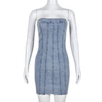 Strapless Denim Corset Panel Raw Hem Mini Dress