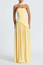 Elegant Off Shopulder Chiffon Pleated Hem Scarf Slit Maxi Dress