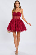 Gage 3D Floral Mesh Puffy Mini Dress