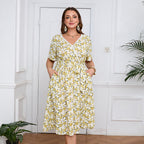 Plus Size V neck Lace Floral Dress