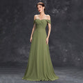 Off Shoulder Evening Dress Women Cocktail Green Chiffon