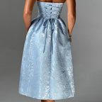 Jacquard Fabric Strapless Open Back Elegant Slim Midi Dress