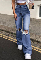Stretch Slim Knee Hole Bell-Bottom Pants