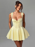 Sling Lace Halter Back Solid Color Dress