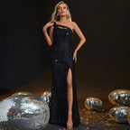 Black Evening Dress for Women High Slit Strap Backless