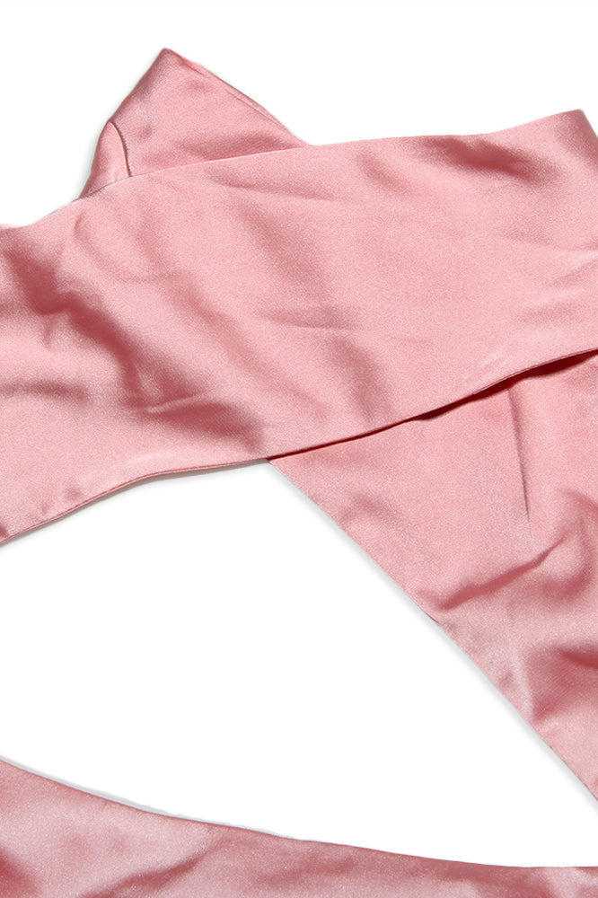 Swan Backless Halter Draped Satin Mini Dress - Pink