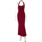 Square Neck Halter Ruched Bodycon Maxi Dress