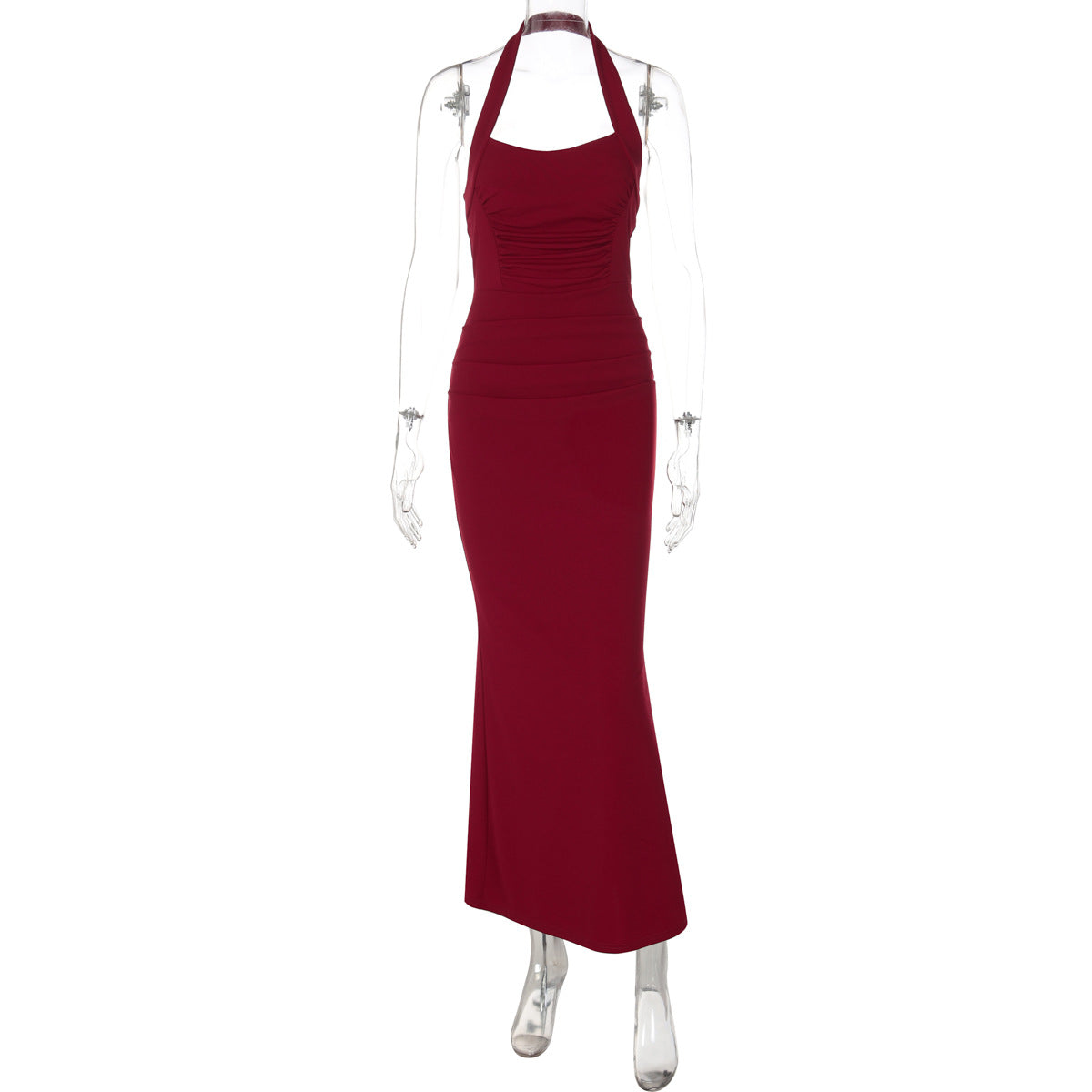 Square Neck Halter Ruched Bodycon Maxi Dress