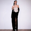 Lace Embellished Strapless Corset Basque Waist High Split Maxi Gown