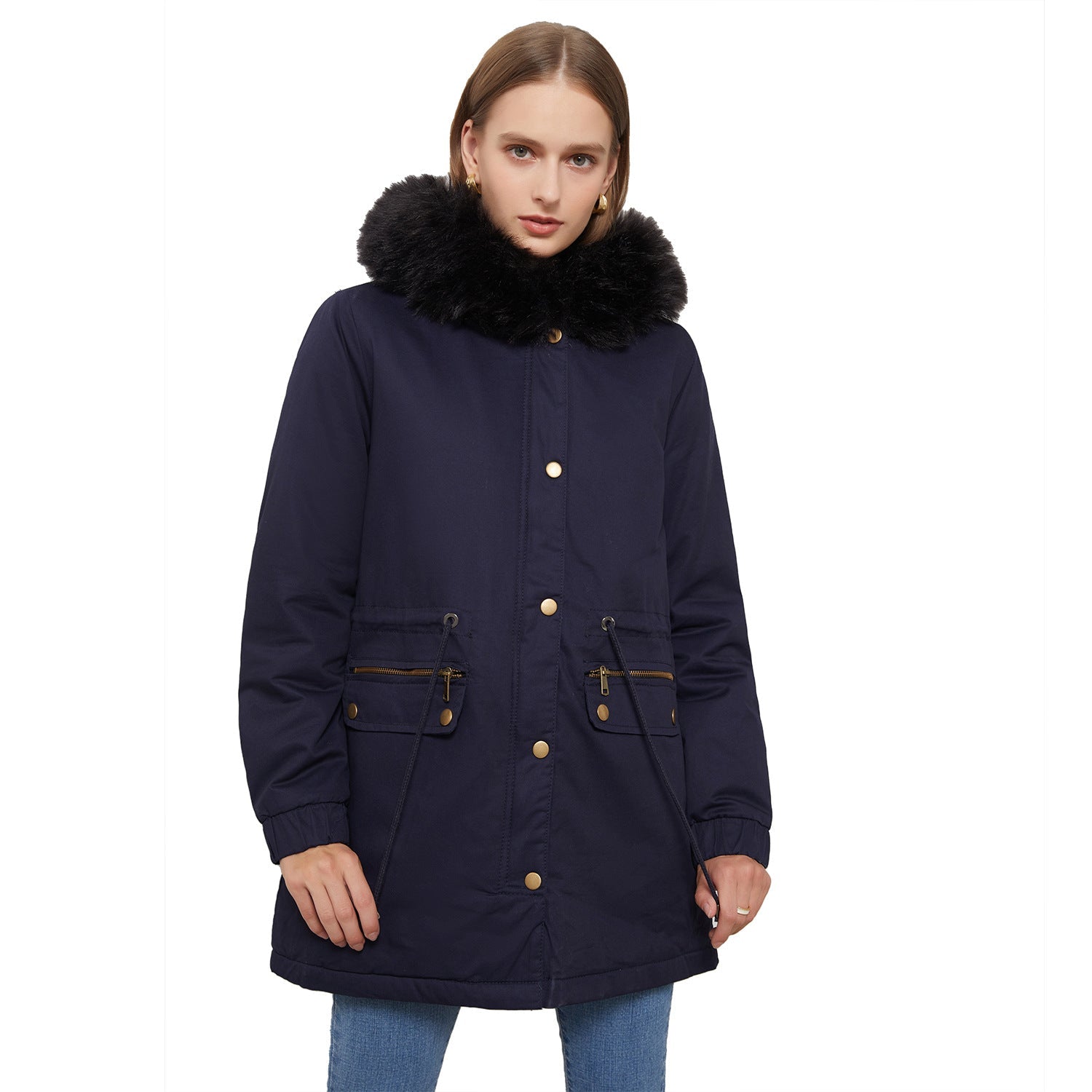 Fleece Lined Parka Coat with Fur Trims