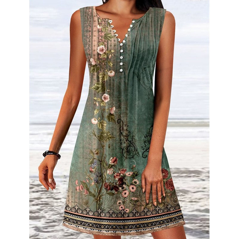 Vanessa Minimalist Floral Elegance V Neck Mini Swim Dress Premium Wardrobe Essential