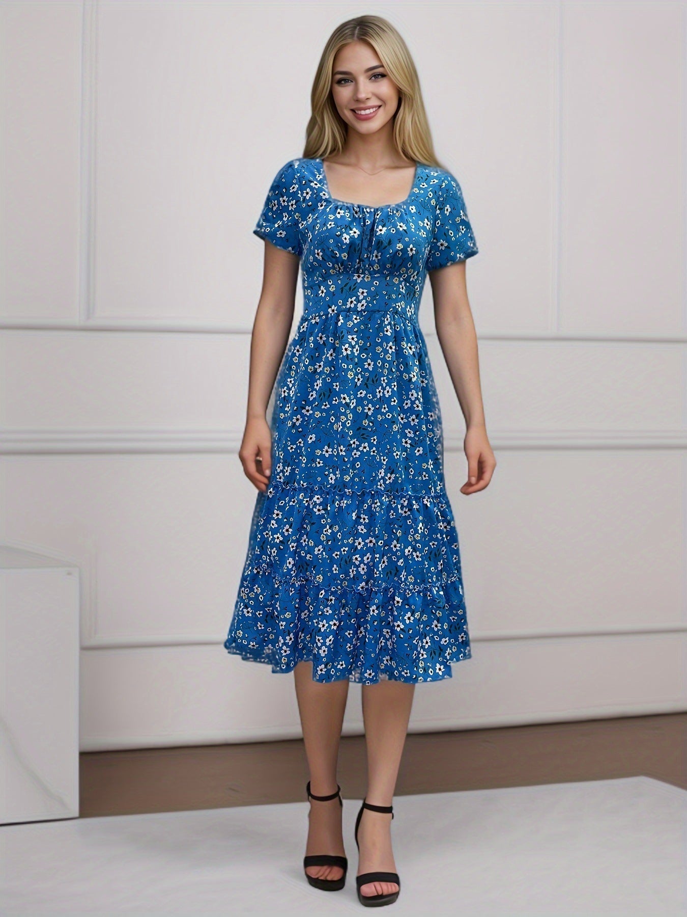 Cecilia Minimalist Women's Floral Pleated Maxi Dress Designer Edit