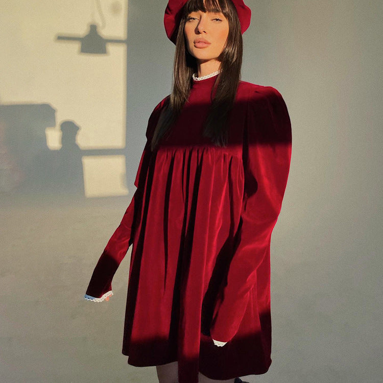 Leila Statement Women's a Line Dress with High Collar and Ruffle Details Chic Silhouette Collection