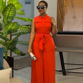 Polo Collar Sleeveless Jumpsuit