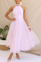 Fairy Vibes Tulle Gathered Detail Halter Maxi Dress