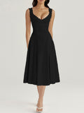 Corset Midi Dress with Lace Trim and Side Slit