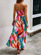 Yadira Timeless Women's Asymmetric Maxi Dress with Colorful Geometric Design and Deep Slit Chic Silhouette Collection