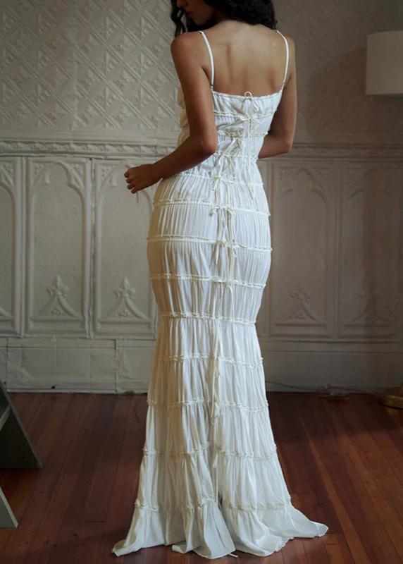Spaghetti Strap Ruffle Trim Tiered Bow Front Maxi Dress