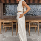Padded Shoulder Sleeveless Two Piece Set