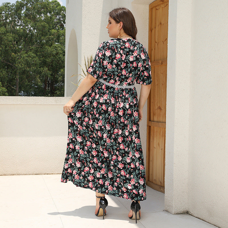 Plus Size V neck Printed Dress Day to Night