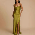Solid High Split Satin Dress