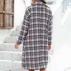 Houndstooth Woolen Plaid Trench Coat
