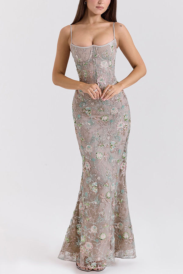 Stylish Sleeveless Halter-neck Slim-fit Backless Tie-up Elegant Maxi Dress
