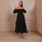 Off Shoulder Lantern Sleeve Layered Dress