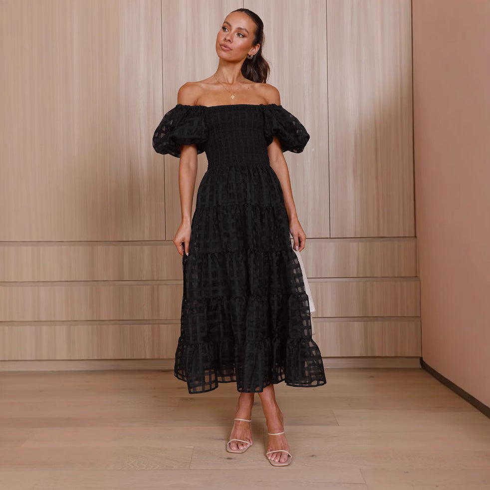 Off Shoulder Lantern Sleeve Layered Dress