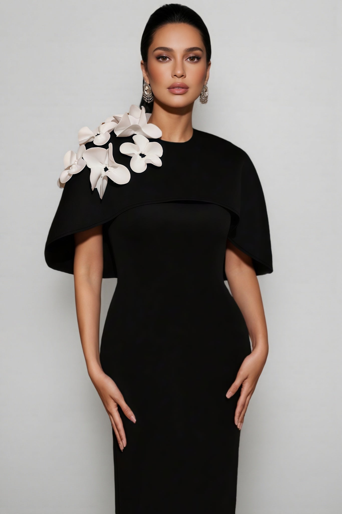 Elma Black 3D Floral Maxi Dress