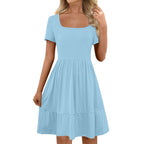 Luisa Effortless Women's a Line Casual Dress with Square Neckline and Flounce Chic Silhouette Collection