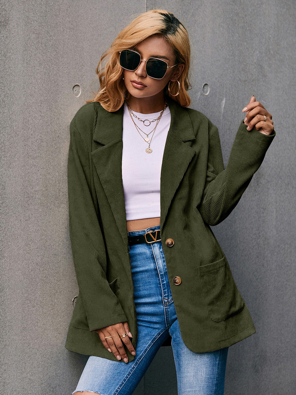Corduroy Single-Breasted Blazer