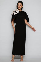 Elma Black 3D Floral Maxi Dress