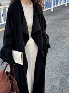 Cotton Linen Drawstring Long Coat