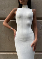 Mock Neck Sleeveless Rib Knit Bodycon Midi Dress