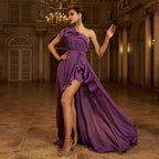 Chamfer neck chiffon lace dinner party dress