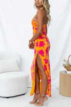 Right Time Floral Print One Shoulder Slit Party Maxi Dress