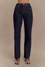 Stassi Denim High Waist Pocketed Straight Leg Jeans
