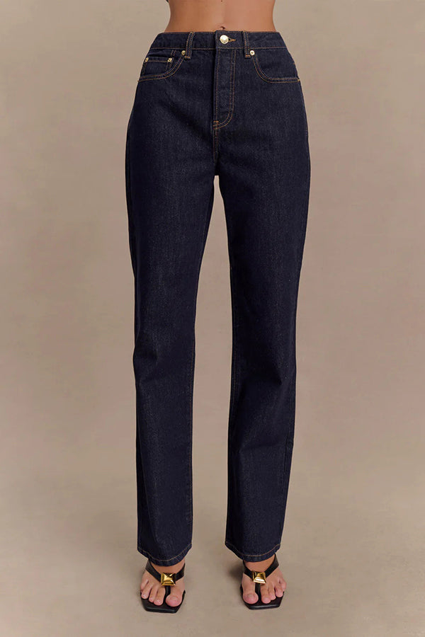Stassi Denim High Waist Pocketed Straight Leg Jeans
