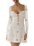 Floral Eyelet Keyhole Scoop Neck Cap Sleeve Trumpet Midi Dress