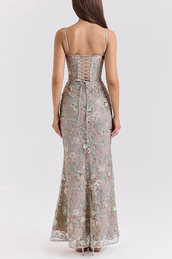 Stylish Sleeveless Halter-neck Slim-fit Backless Tie-up Elegant Maxi Dress