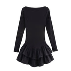 Rib Knit Bell Cuff Ruffle Hem Long Sleeve Mini Dress