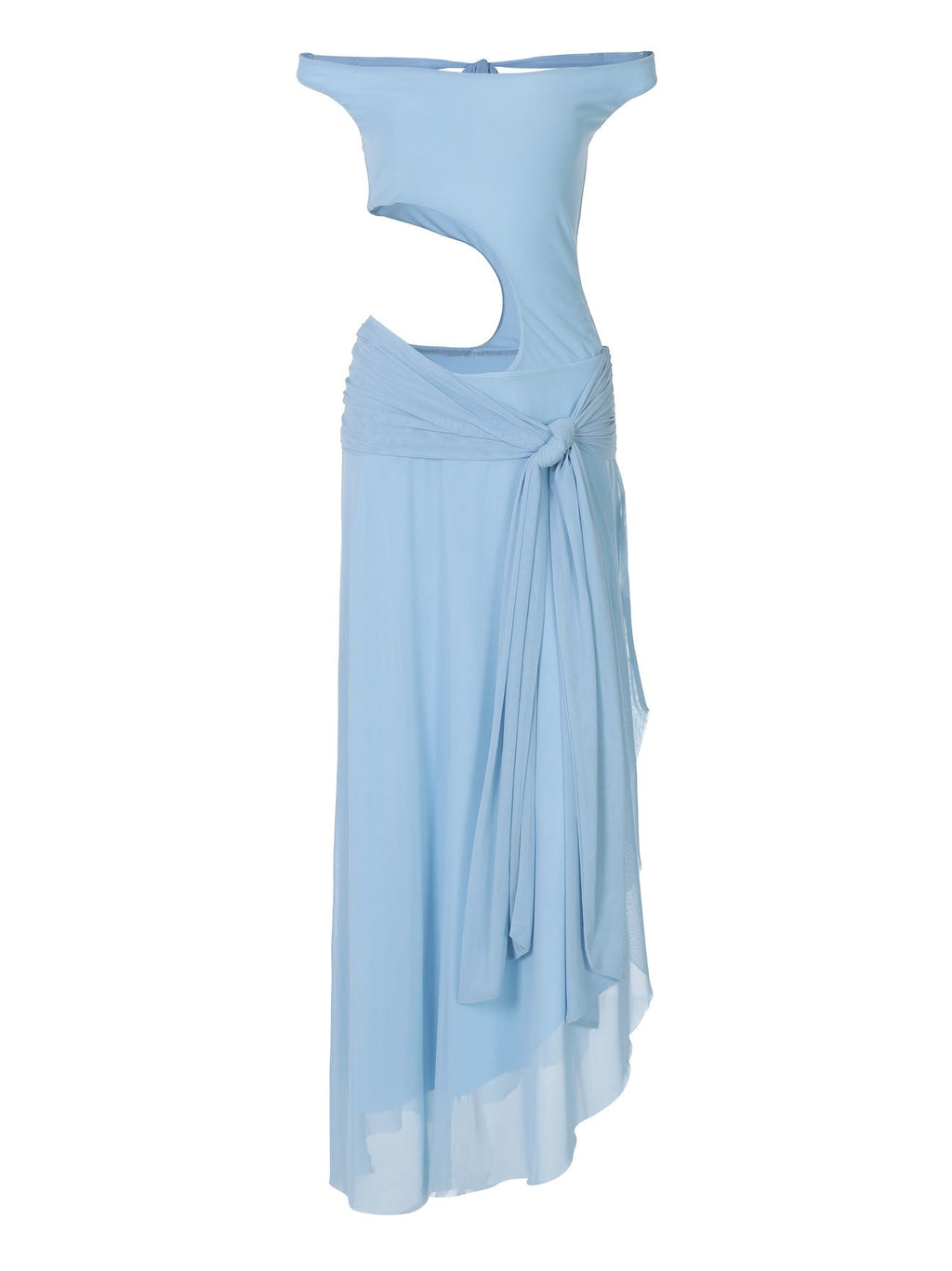 Off Shoulder Waist Cutout Knot Drape Wrap Slit Maxi Dress