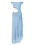 Off Shoulder Waist Cutout Knot Drape Wrap Slit Maxi Dress