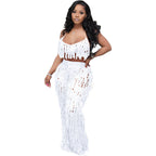Sexy See through Crochet Tassel Beach Suit