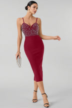 Slaia Red Studded Bandage Midi Dress