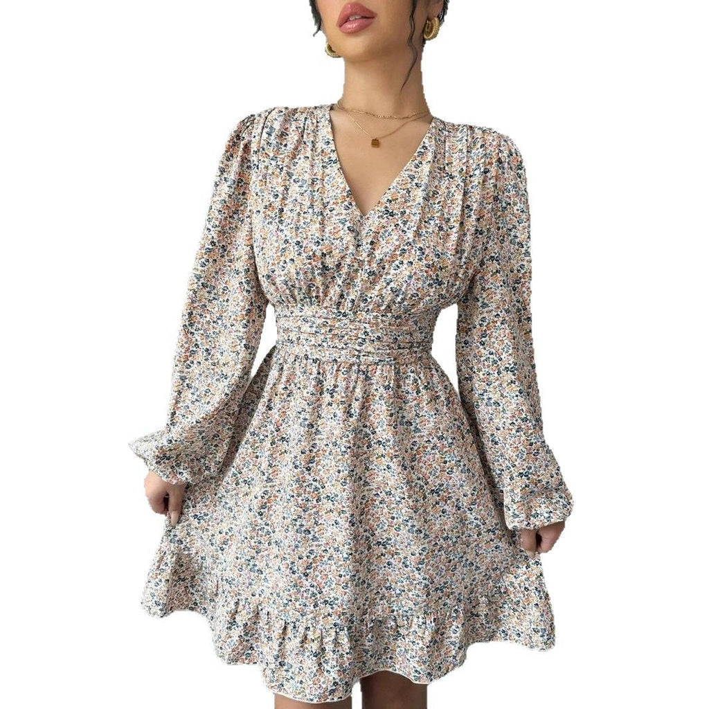 Yesenia Timeless Women's Floral Dress with V Neck and Ruffle Details Designer Edit