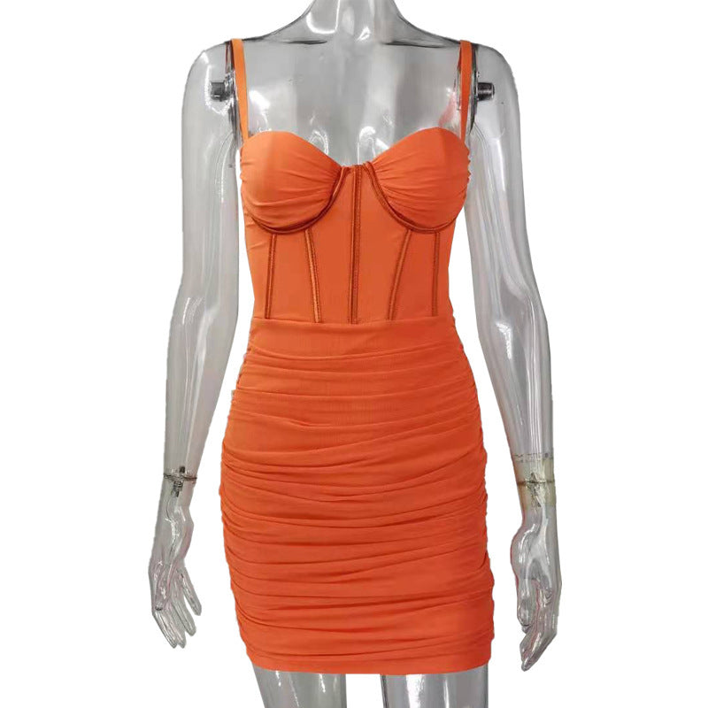 Mesh Corset Bodice Sweetheart Ruched Bodycon Mini Dress