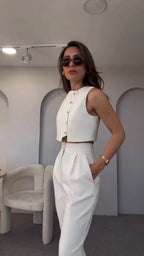 Sleeveless Vest High Waist Cropped Pants Two Piece Set